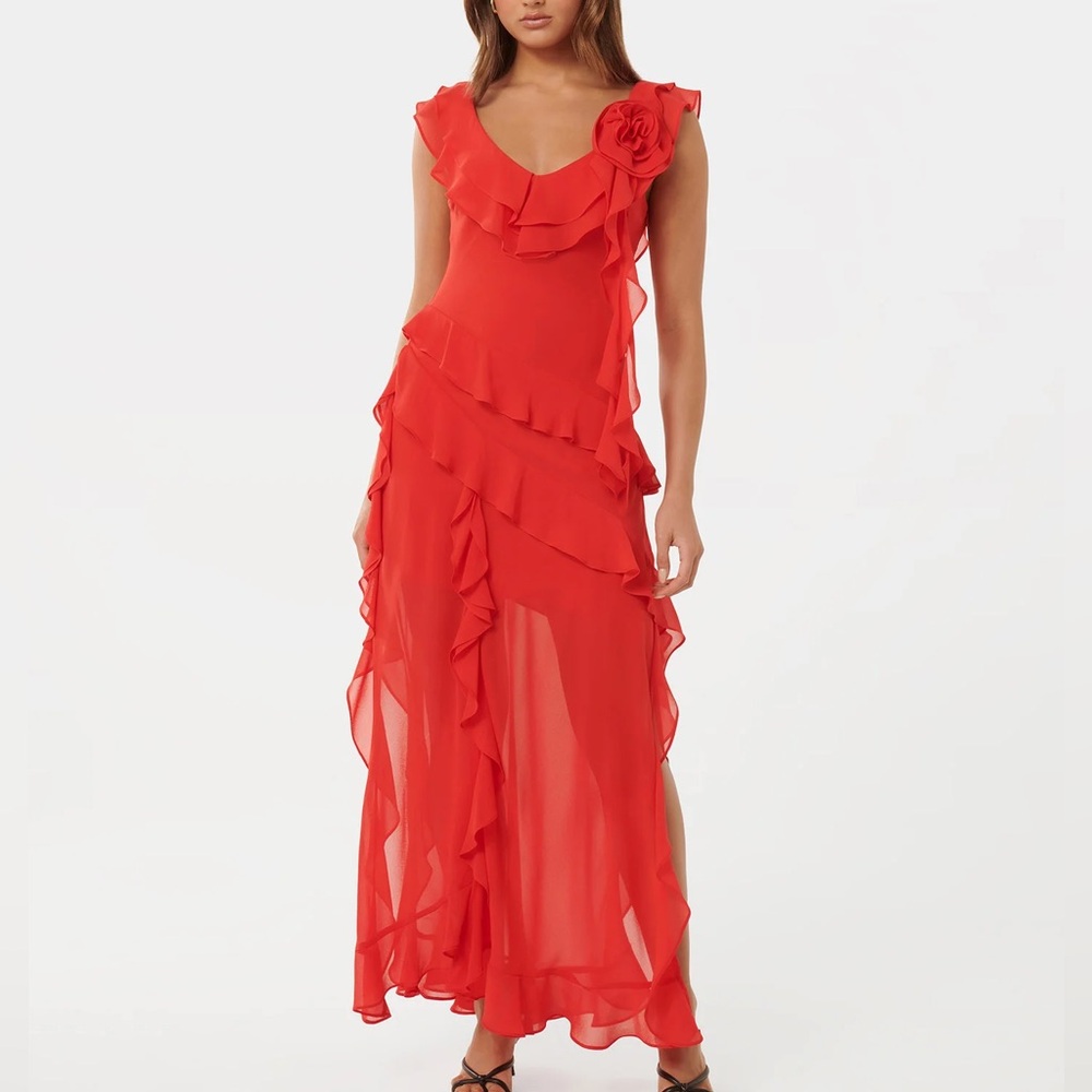 Eve New Red Ruffle Maxi Dress